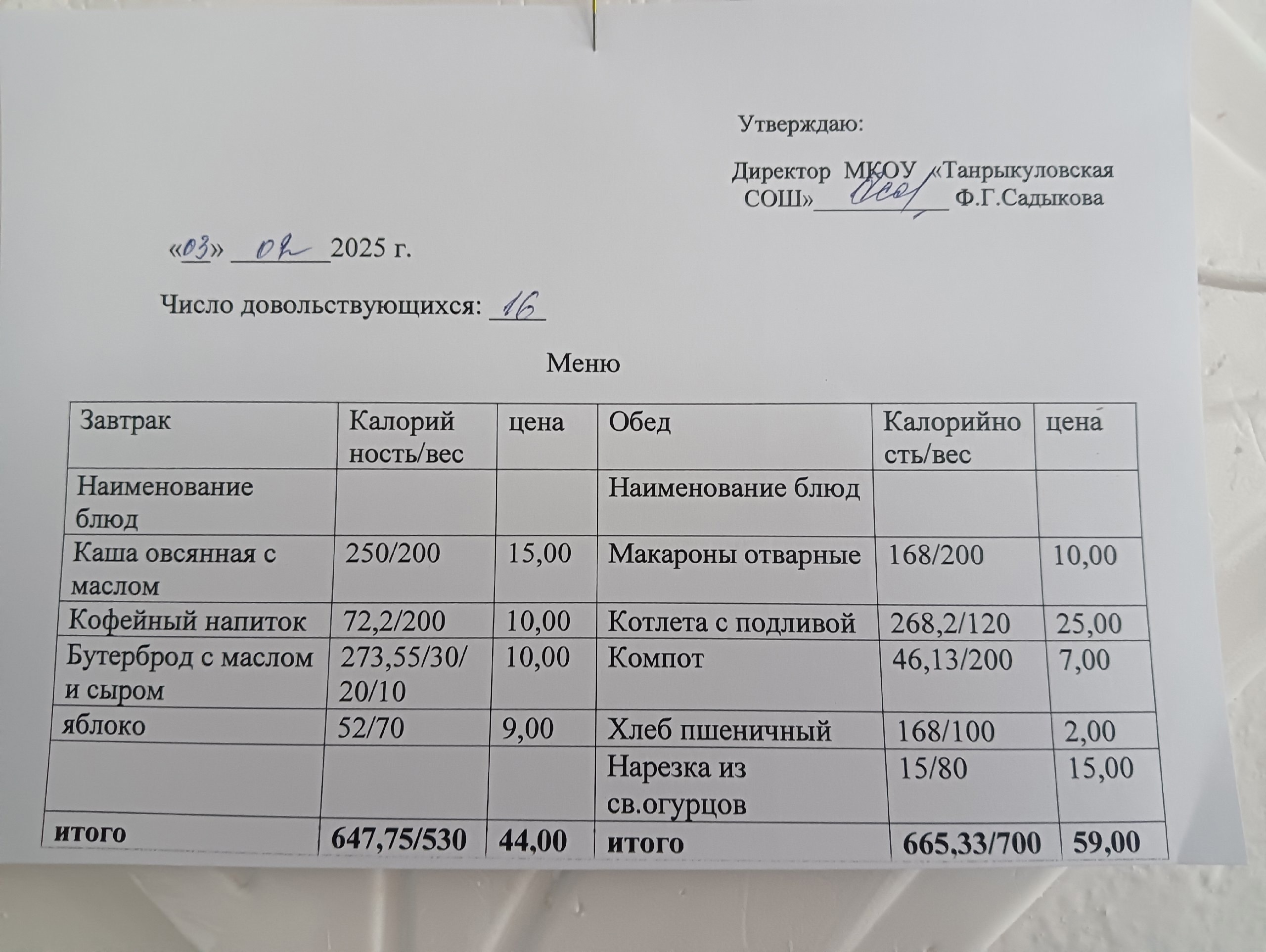 Завтрак и обед на 03.02.2025 г..